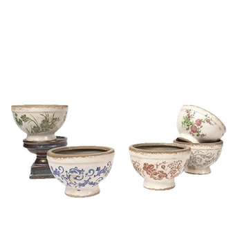 Ghiveci ceramic înalt, cu picior, glazură craquelé cu efect de gheață, stil vintage chino‑european pentru plante de interior