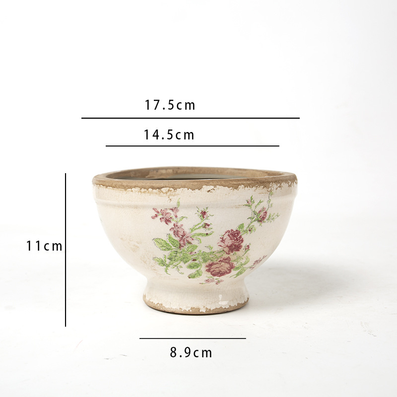 Ghiveci ceramic înalt, cu picior, glazură craquelé cu efect de gheață, stil vintage chino‑european pentru plante de interior