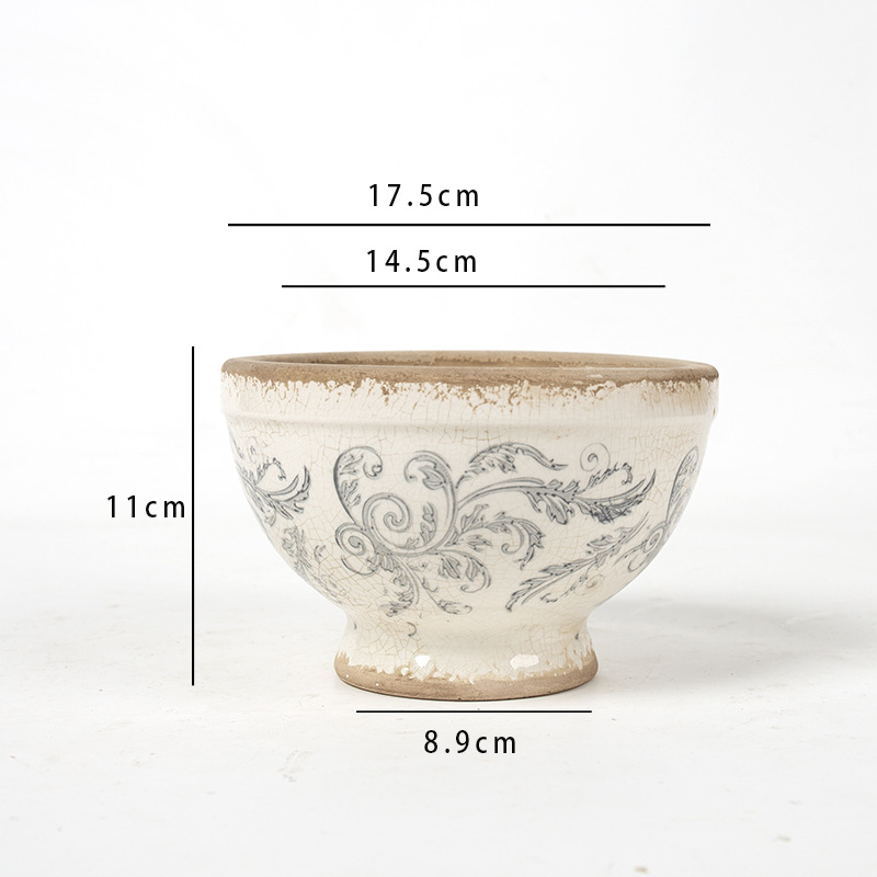 Ghiveci ceramic înalt, cu picior, glazură craquelé cu efect de gheață, stil vintage chino‑european pentru plante de interior