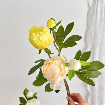 Floare artificială de bujor în stil european, mini, cu două capete, pentru decor în casă și aranjamente de nuntă