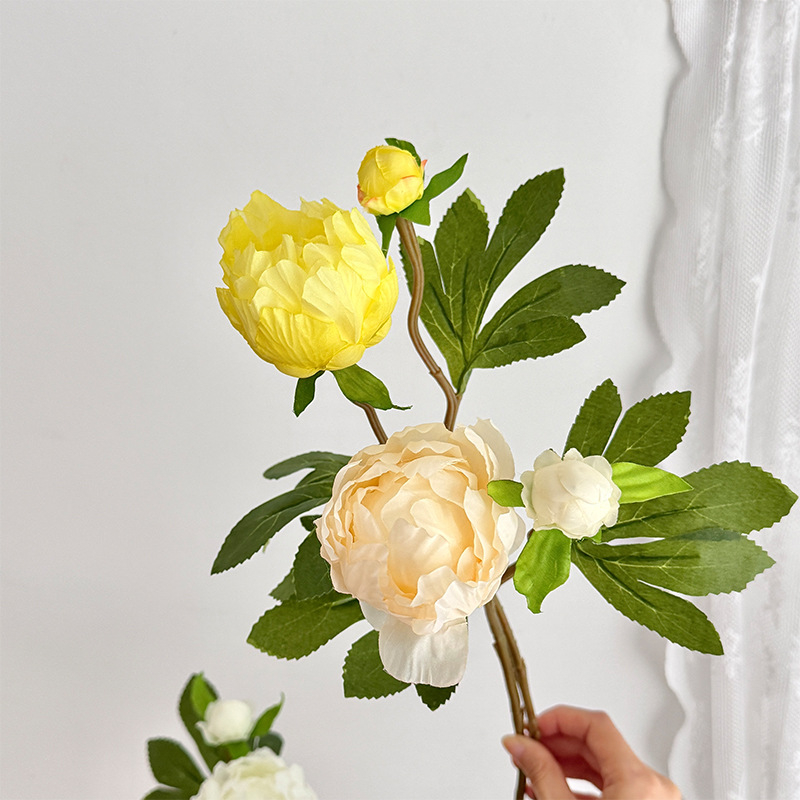 Floare artificială de bujor în stil european, mini, cu două capete, pentru decor în casă și aranjamente de nuntă