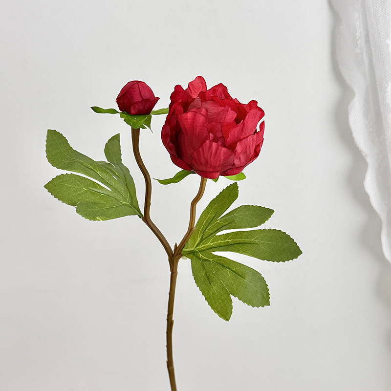 Floare artificială de bujor în stil european, mini, cu două capete, pentru decor în casă și aranjamente de nuntă