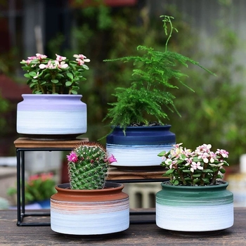 Ghiveci din lut poros mov, respirabil, pentru uz casnic, potrivit pentru pothos și orhidea-fluture, creativ și unic, cu farfurie