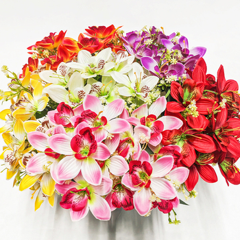 Orhidee artificiale, flori de mătase pentru decor de nuntă, buchet cu flori din plastic, aspect realist