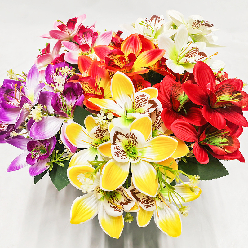 Orhidee artificiale, flori de mătase pentru decor de nuntă, buchet cu flori din plastic, aspect realist