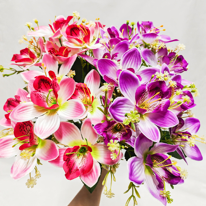 Orhidee artificiale, flori de mătase pentru decor de nuntă, buchet cu flori din plastic, aspect realist