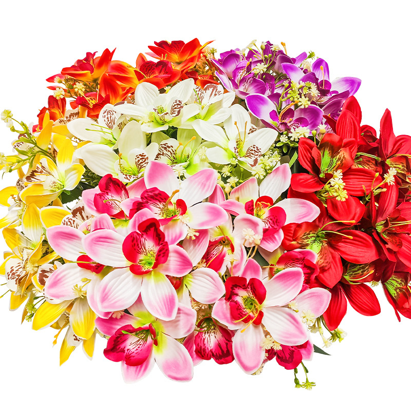 Orhidee artificiale, flori de mătase pentru decor de nuntă, buchet cu flori din plastic, aspect realist