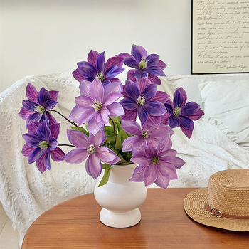Flori Clematis imprimate 3D, cu două capete, artificiale, pentru decor acasă, aranjamente de nuntă și recuzită pentru ședințe foto