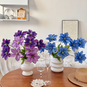 Flori Clematis imprimate 3D, cu două capete, artificiale, pentru decor acasă, aranjamente de nuntă și recuzită pentru ședințe foto