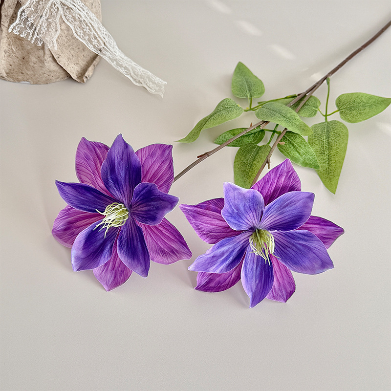 Flori Clematis imprimate 3D, cu două capete, artificiale, pentru decor acasă, aranjamente de nuntă și recuzită pentru ședințe foto