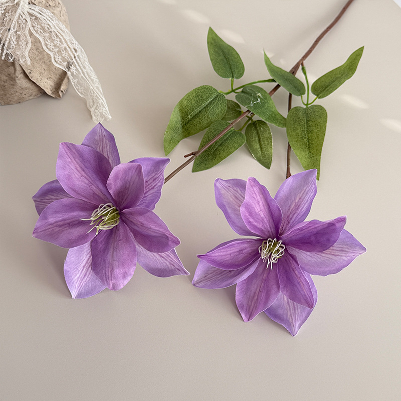 Flori Clematis imprimate 3D, cu două capete, artificiale, pentru decor acasă, aranjamente de nuntă și recuzită pentru ședințe foto