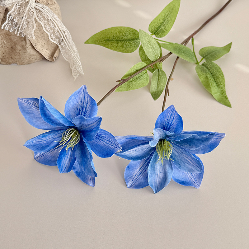 Flori Clematis imprimate 3D, cu două capete, artificiale, pentru decor acasă, aranjamente de nuntă și recuzită pentru ședințe foto