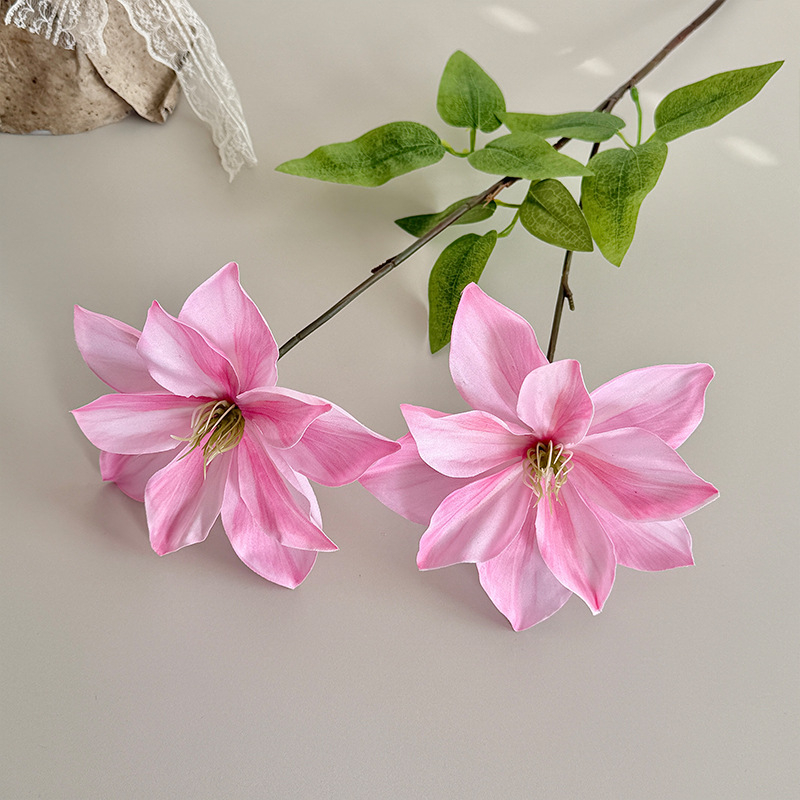 Flori Clematis imprimate 3D, cu două capete, artificiale, pentru decor acasă, aranjamente de nuntă și recuzită pentru ședințe foto