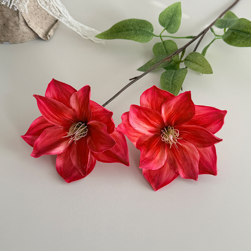 Flori Clematis imprimate 3D, cu două capete, artificiale, pentru decor acasă, aranjamente de nuntă și recuzită pentru ședințe foto