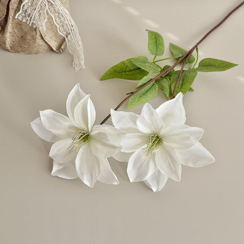 Flori Clematis imprimate 3D, cu două capete, artificiale, pentru decor acasă, aranjamente de nuntă și recuzită pentru ședințe foto