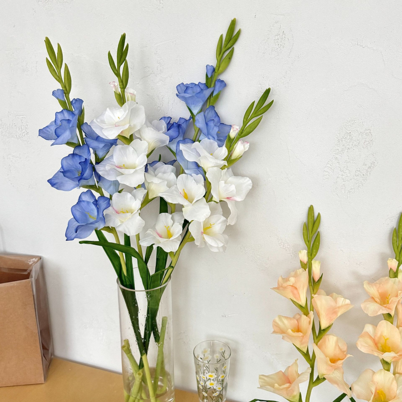 Fir de gladiolă din mătase, ramură unică, decor pentru sufragerie, aranjamente florale