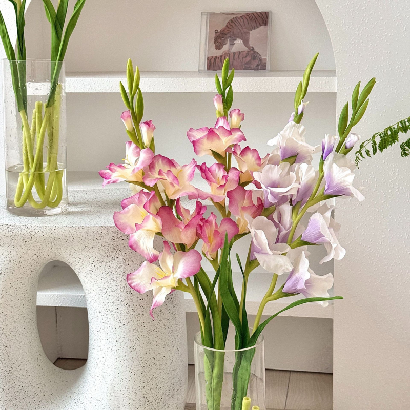 Fir de gladiolă din mătase, ramură unică, decor pentru sufragerie, aranjamente florale