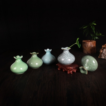 Vază ceramică celadon pentru aranjamente florale, recipient porțelan hidroponic în formă de rodie, vază mică.