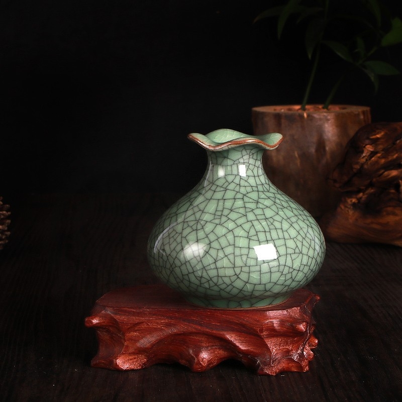 Vază ceramică celadon pentru aranjamente florale, recipient porțelan hidroponic în formă de rodie, vază mică.