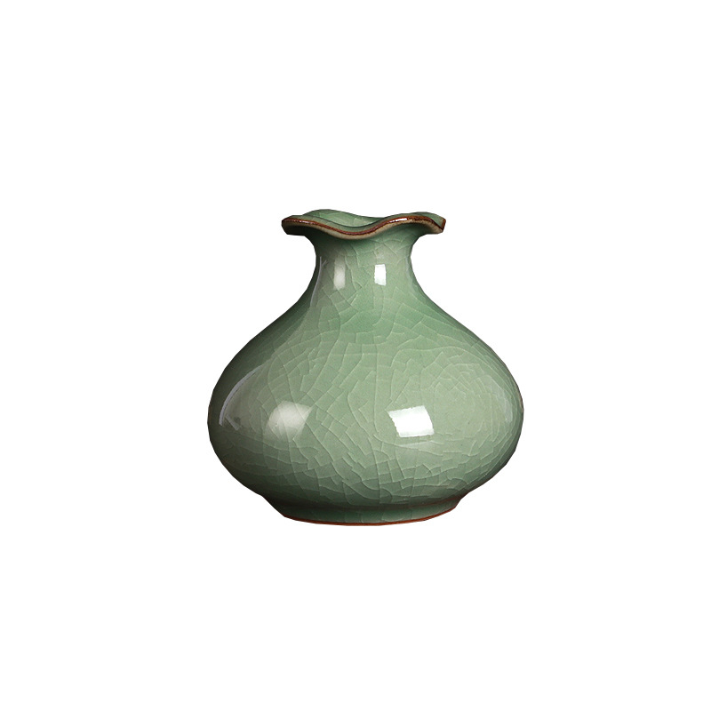 Vază ceramică celadon pentru aranjamente florale, recipient porțelan hidroponic în formă de rodie, vază mică.
