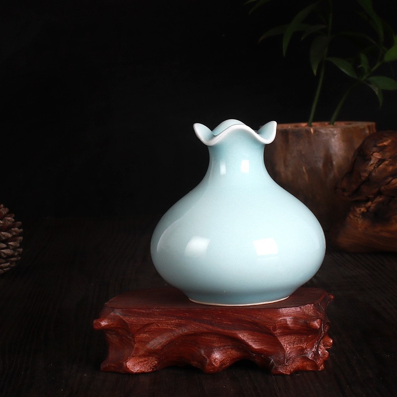 Vază ceramică celadon pentru aranjamente florale, recipient porțelan hidroponic în formă de rodie, vază mică.