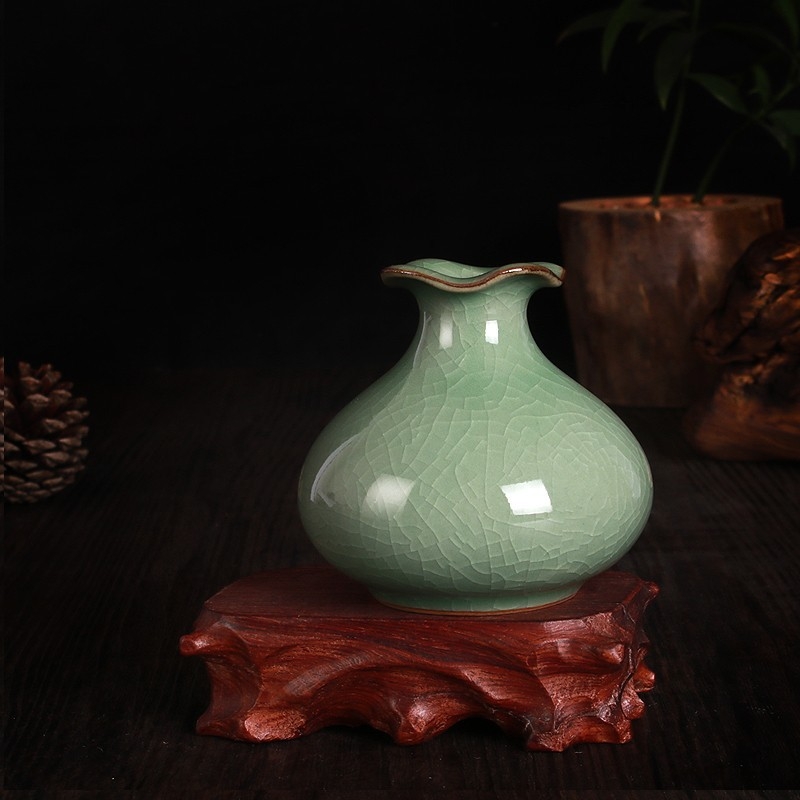 Vază ceramică celadon pentru aranjamente florale, recipient porțelan hidroponic în formă de rodie, vază mică.