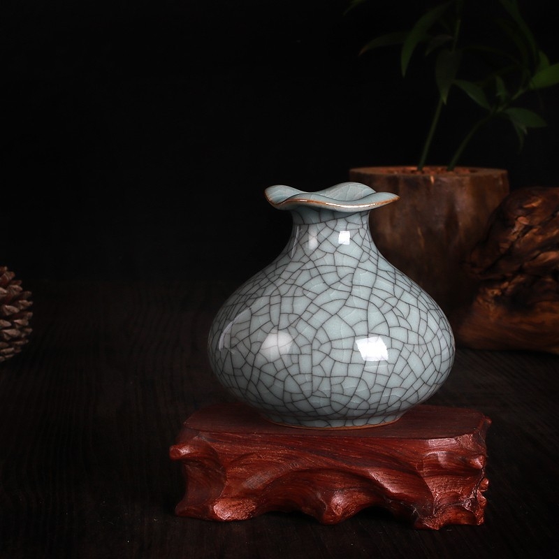 Vază ceramică celadon pentru aranjamente florale, recipient porțelan hidroponic în formă de rodie, vază mică.