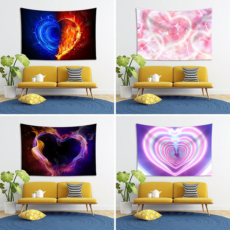 Tapiserie din poliester pentru fundal de Valentine's Day – dreptunghi pentru perete, model inimă, stil Nordic, țesătură realizată la mașină