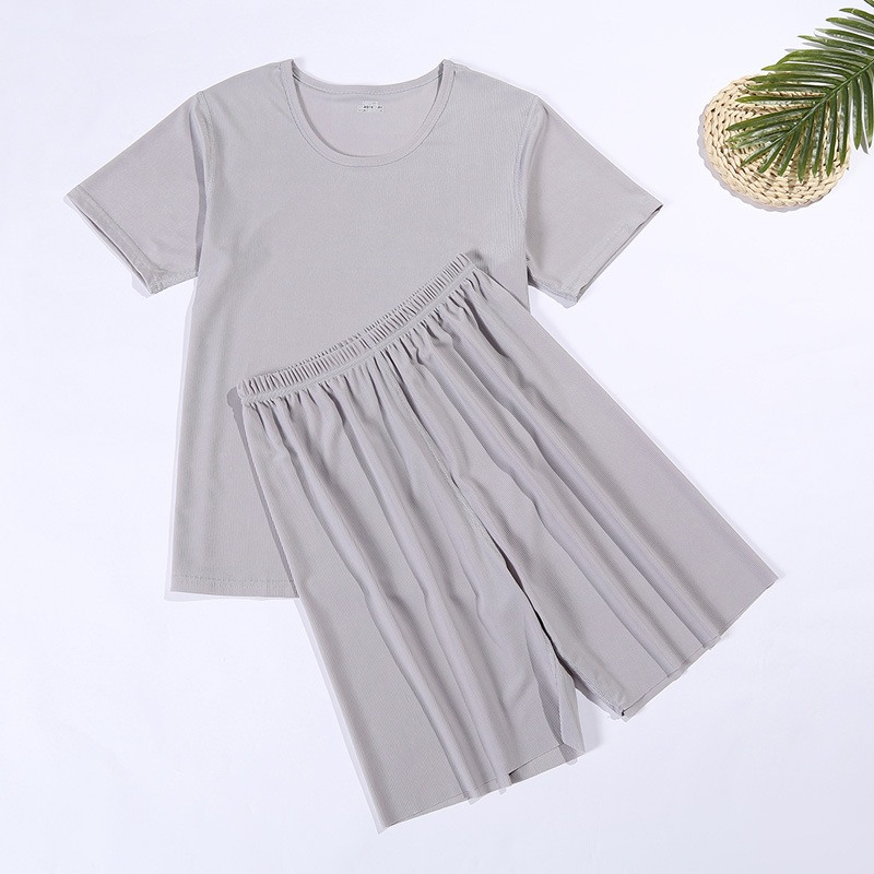 Ljetni set majice s kratkim rukavima i capri hlačama, lagano Ice Silk kućno odijevanje, unisex