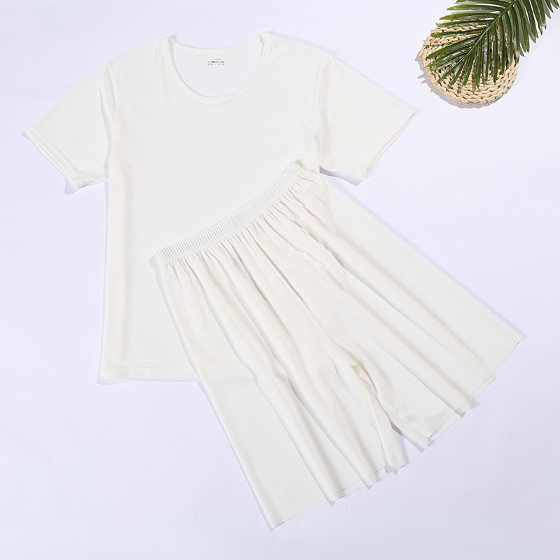 Ljetni set majice s kratkim rukavima i capri hlačama, lagano Ice Silk kućno odijevanje, unisex