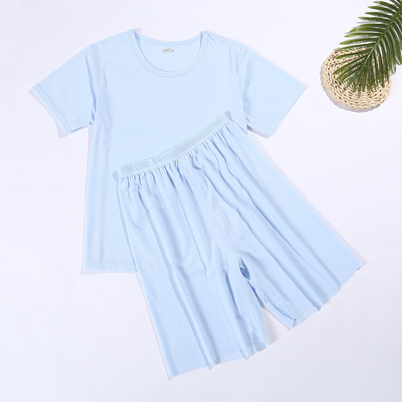 Ljetni set majice s kratkim rukavima i capri hlačama, lagano Ice Silk kućno odijevanje, unisex