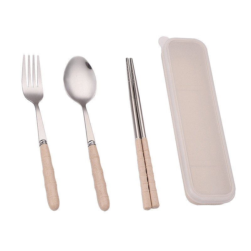 Set tacâmuri pliabil cu lingură, furculiță și bețișoare, în cutie de depozitare portabilă, stil nordic