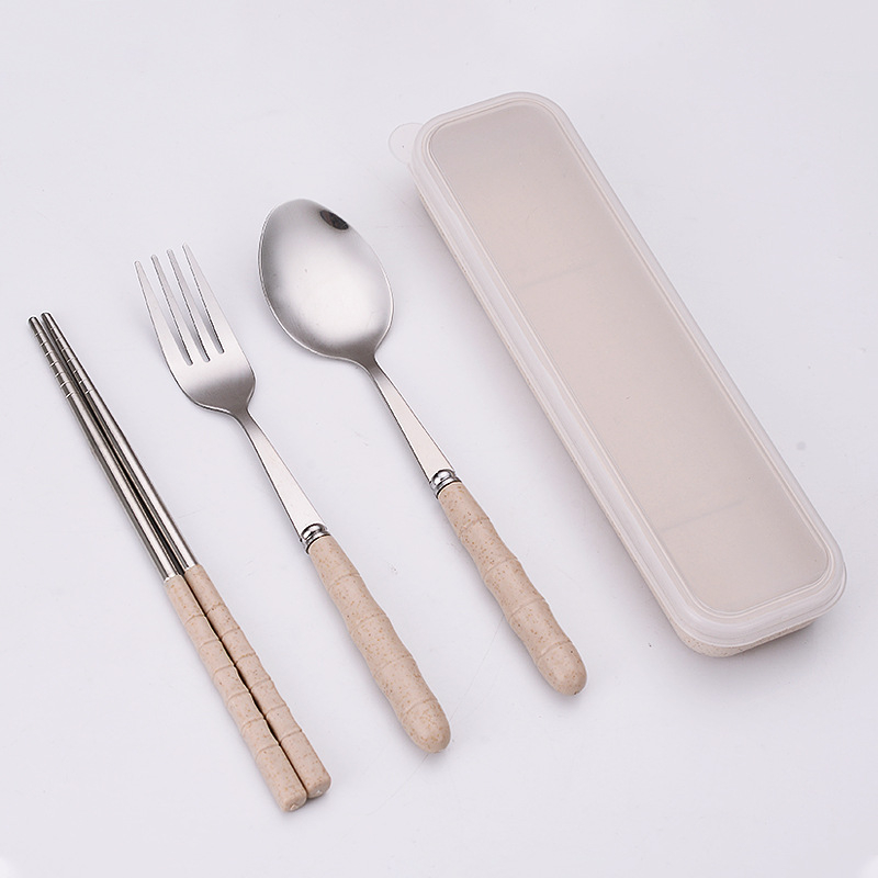 Set tacâmuri pliabil cu lingură, furculiță și bețișoare, în cutie de depozitare portabilă, stil nordic