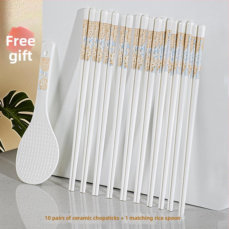 Set bețișoare ceramice, 10 perechi, ușor de curățat, bețișoare ceramice albe, rezistente la mucegai și la temperaturi înalte, pentru uz casnic, design elegant, antiderapante