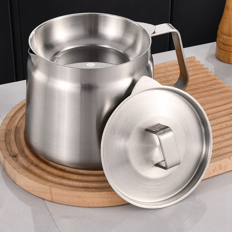 Recipient filtrare ulei din oțel inoxidabil 304, cu plasă de filtrare și rezervor de stocare – pentru grăsime și reziduuri de ulei, design minimalist modern