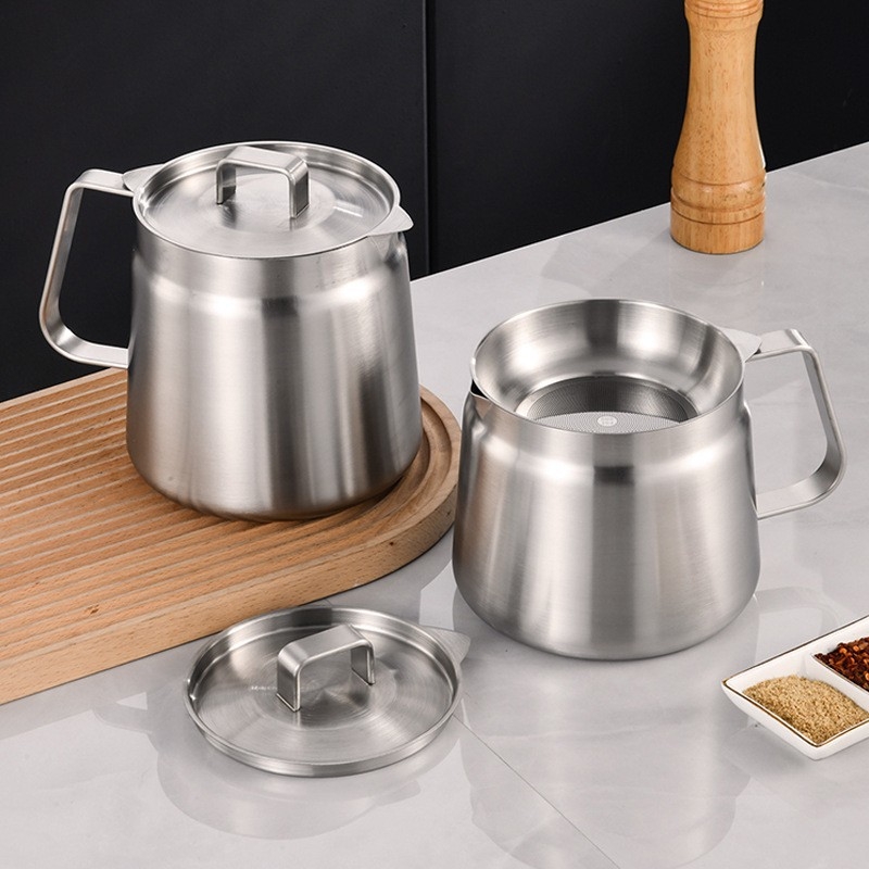 Recipient filtrare ulei din oțel inoxidabil 304, cu plasă de filtrare și rezervor de stocare – pentru grăsime și reziduuri de ulei, design minimalist modern