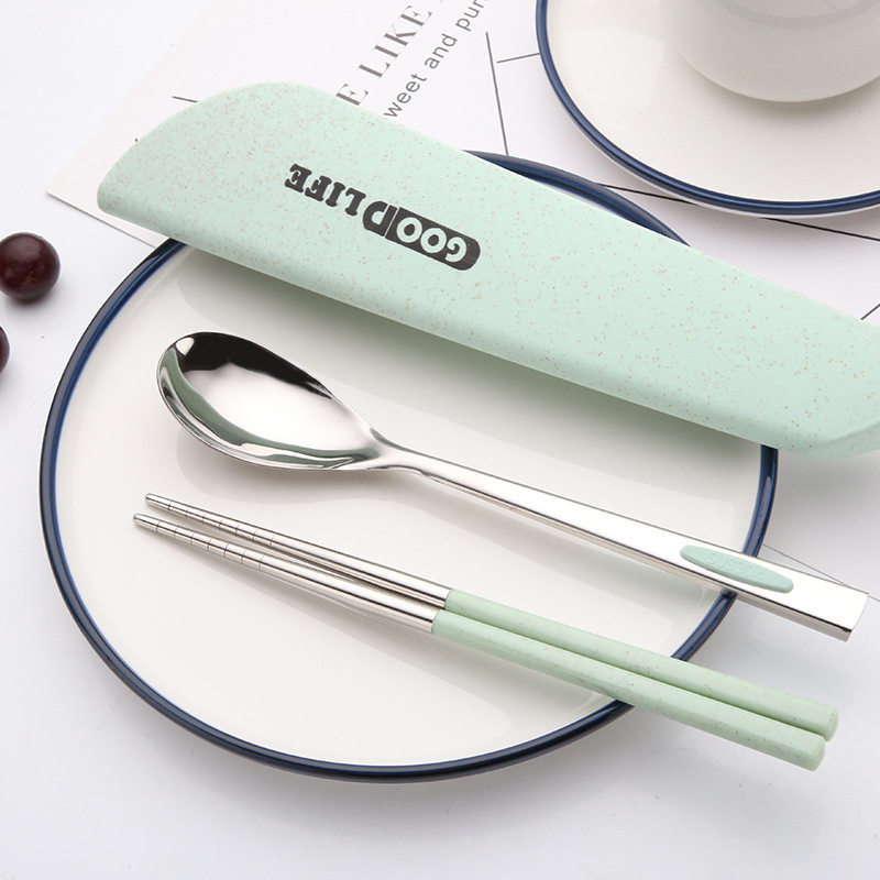 Σετ chopsticks και κουτάλι από ανοξείδωτο ατσάλι 304, 2 τεμάχια, για φοιτητές, φορητό σετ για εξωτερικές χρήσεις