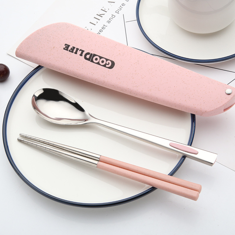 Σετ chopsticks και κουτάλι από ανοξείδωτο ατσάλι 304, 2 τεμάχια, για φοιτητές, φορητό σετ για εξωτερικές χρήσεις