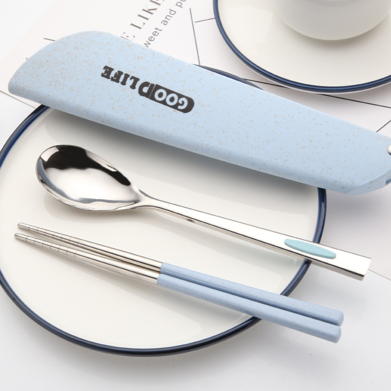 Σετ chopsticks και κουτάλι από ανοξείδωτο ατσάλι 304, 2 τεμάχια, για φοιτητές, φορητό σετ για εξωτερικές χρήσεις