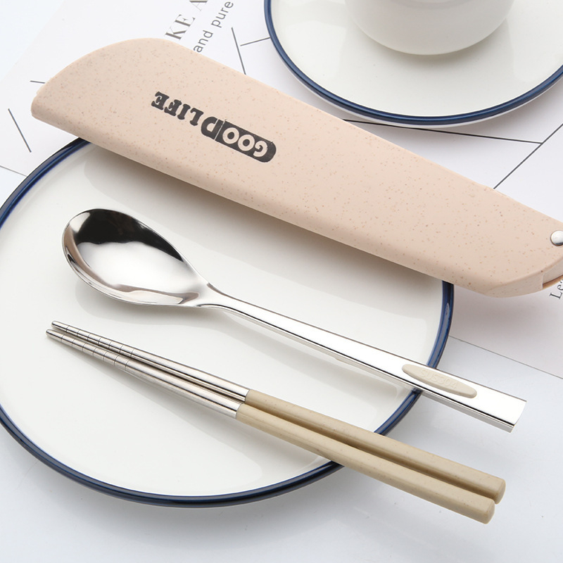 Σετ chopsticks και κουτάλι από ανοξείδωτο ατσάλι 304, 2 τεμάχια, για φοιτητές, φορητό σετ για εξωτερικές χρήσεις