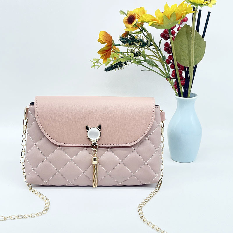Slatka modna ukrasna kvadratna torbica s izvezenim dijamantnim uzorkom, privjesak s glavom mačke, crossbody, za mobitel i novčanik