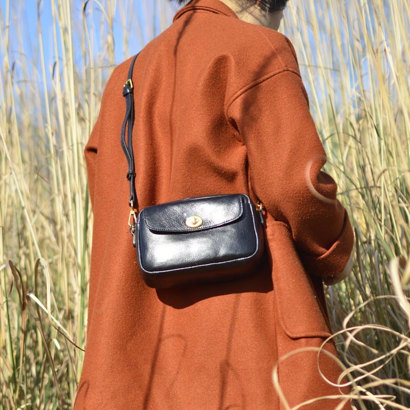Ručna vintage ženska torbica od prave kože goveda, biljno obrađena koža, mala crossbody torbica, japanski stil, torba za mobitel