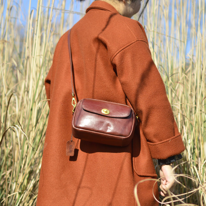 Ručna vintage ženska torbica od prave kože goveda, biljno obrađena koža, mala crossbody torbica, japanski stil, torba za mobitel