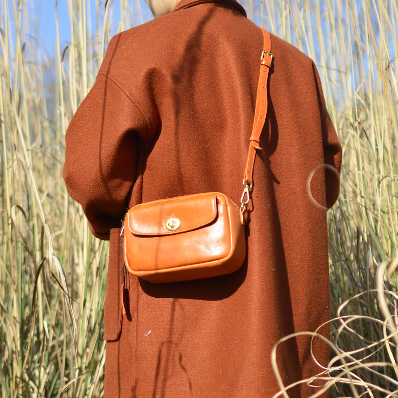 Ručna vintage ženska torbica od prave kože goveda, biljno obrađena koža, mala crossbody torbica, japanski stil, torba za mobitel