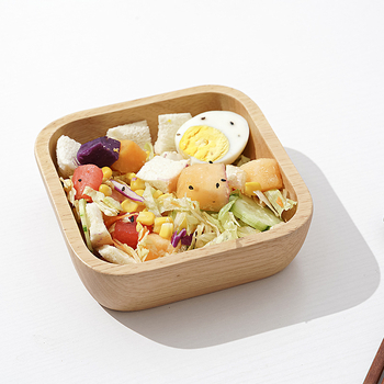 Boluri de salată din lemn de gumă, în mai multe dimensiuni; farfurie pătrată din lemn pentru fructe și fructe confiate; imprimare siglă disponibilă