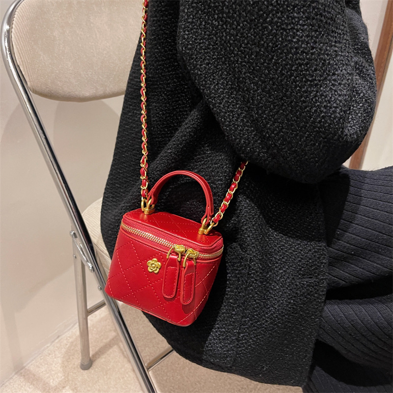 Crvena mini box torbica s lancem, ženska crossbody, dijamantno šivanje