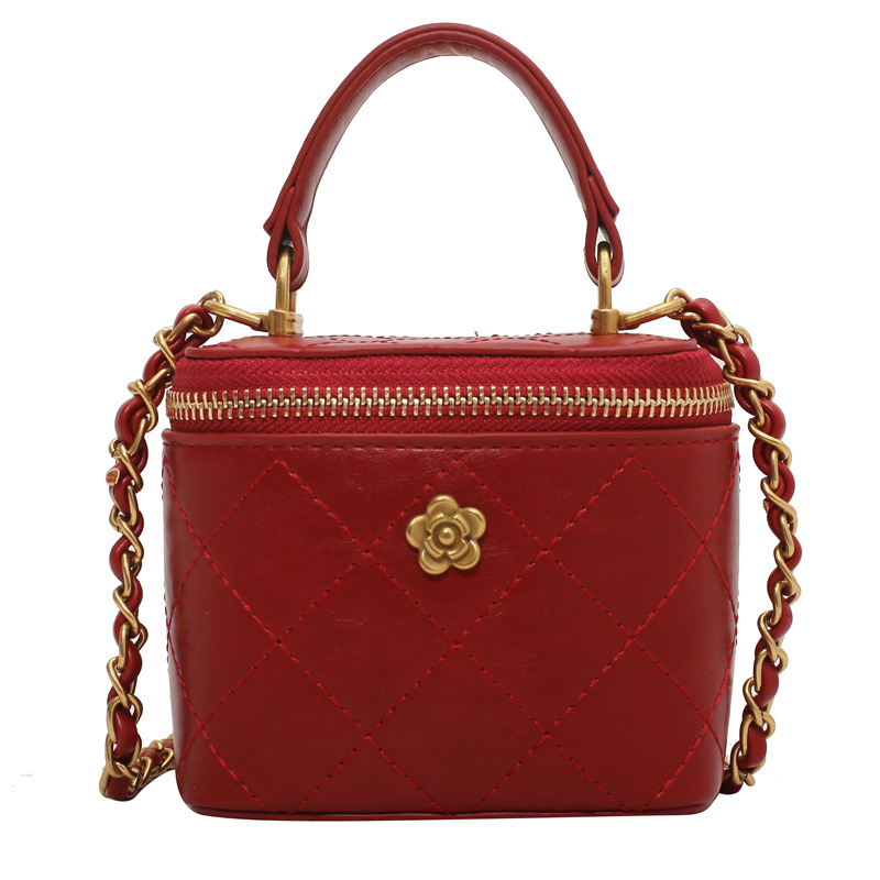 Crvena mini box torbica s lancem, ženska crossbody, dijamantno šivanje
