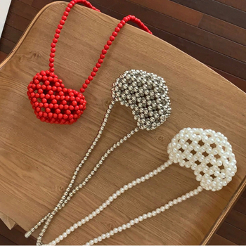 Ručno pleteni mini novčanik za novčiće s motivom srca u francuskom stilu, perle i biseri, mini crossbody torba