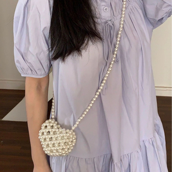 Ručno pleteni mini novčanik za novčiće s motivom srca u francuskom stilu, perle i biseri, mini crossbody torba