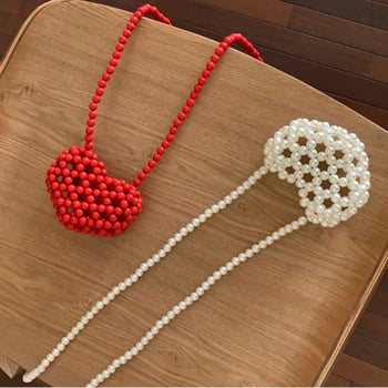 Ručno pleteni mini novčanik za novčiće s motivom srca u francuskom stilu, perle i biseri, mini crossbody torba